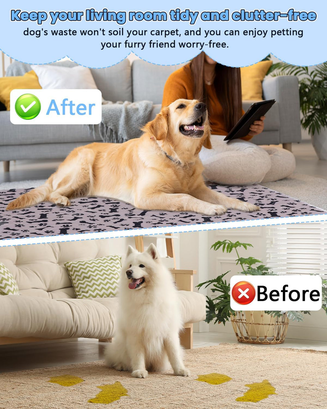2 Pcs Saugfähig Welpenunterlagen 80*90cm Pinkelmatte für Hunde Waschbar Hundeteppich rutschfest Hund