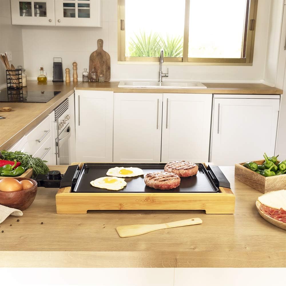 Cecotec Tasty&Grill 2000 Bamboo - Elektrogrill (Leistung 2000 W, Bambusstruktur, Regelbarer Thermost