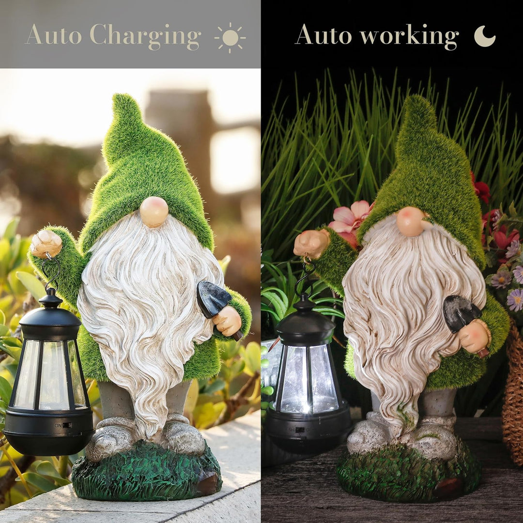 TERESA'S COLLECTIONS Lustig Gartenzwerge Gartendeko für Draussen 31cm Wetterfest Figur mit LED Solar