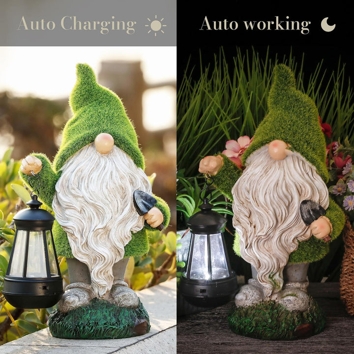 TERESA'S COLLECTIONS Lustig Gartenzwerge Gartendeko für Draussen 31cm Wetterfest Figur mit LED Solar
