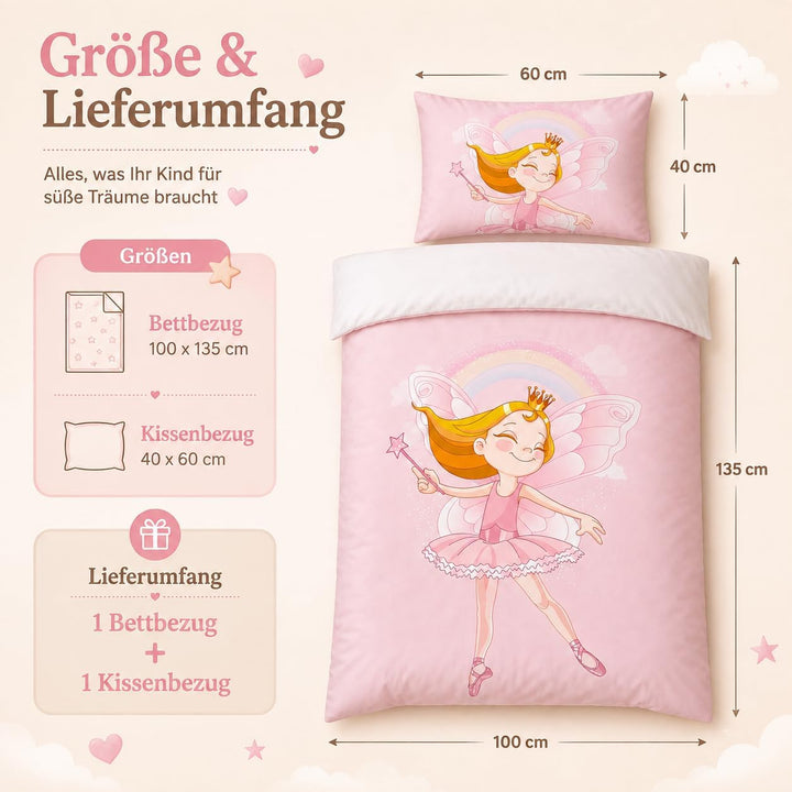 DJDEA Kinderbettwäsche 100x135 cm - Kinder Bettwäsche Feen Elfen, Weich Mikrofaser Baby Bettwäsche f