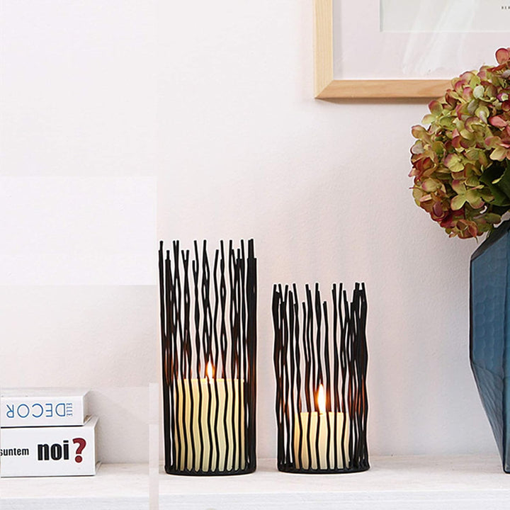 NUPTIO Set mit 2 Metallsäulen-Kerzenhalter, Led Flammenloser Elektronischer Schwarzer Tisch Kerzenha