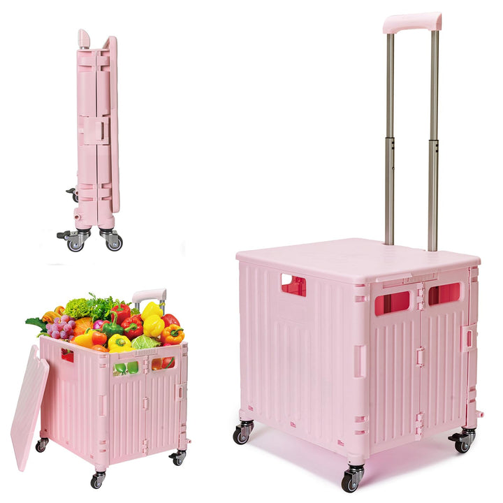 Einkaufstrolley Klappbar, Einkaufstrolley mit Deckel 65L bis 40KG, Kunststoff Einkaufswagen Klappbar