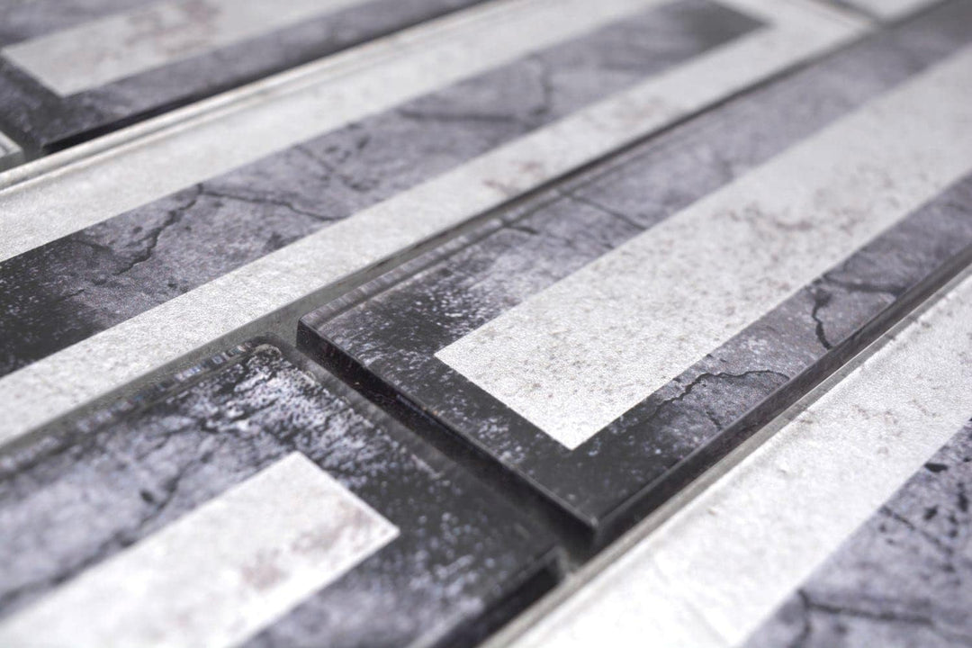 Mosaikfliese Glasmosaik 2D-Optik schwarz silber grau schattiert Küchenrückwand Duschwand | 10 Mosaik