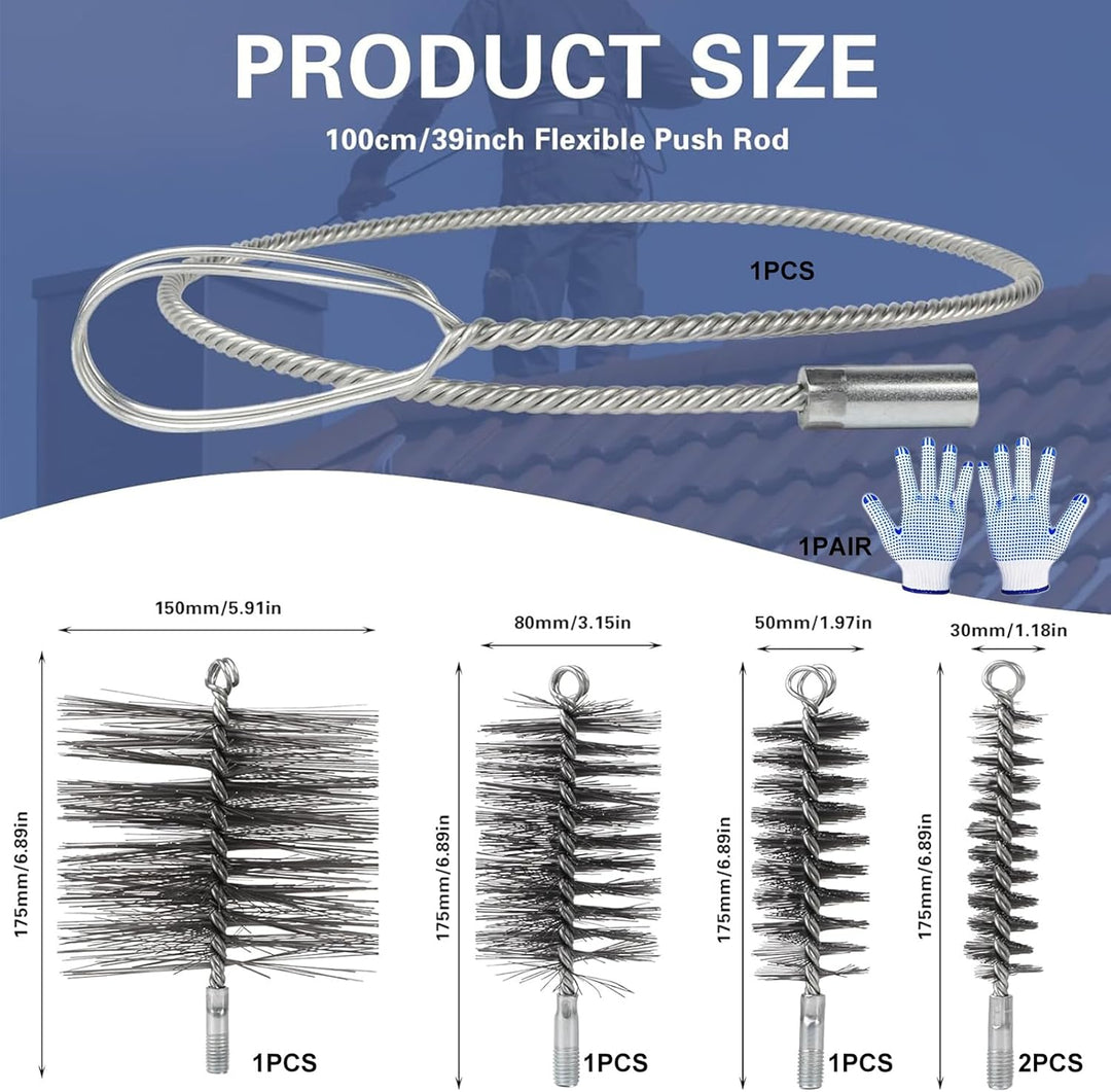 7PCS Ofenrohrbürste Set,Kaminbürste Stange Set,Kaminbürste 150mm,Kaminrohr Reinigungsbürste,Schornst