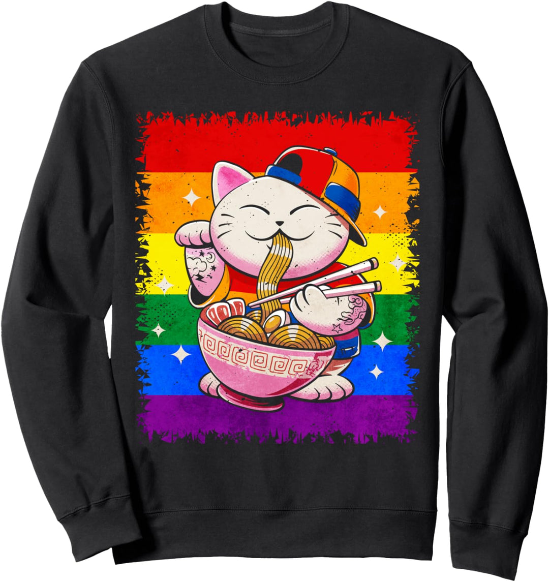 Gay Pride Regenbogen-Flagge, japanische Ramen-Katze, Sublte LGBTQ Sweatshirt