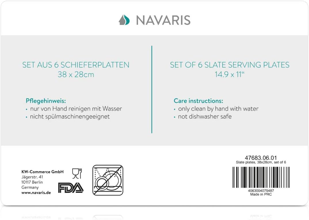Navaris Schiefer Teller Platzset 6-teilig - 38x28cm Schieferplatten 6x Servierplatte für Sushi Käse