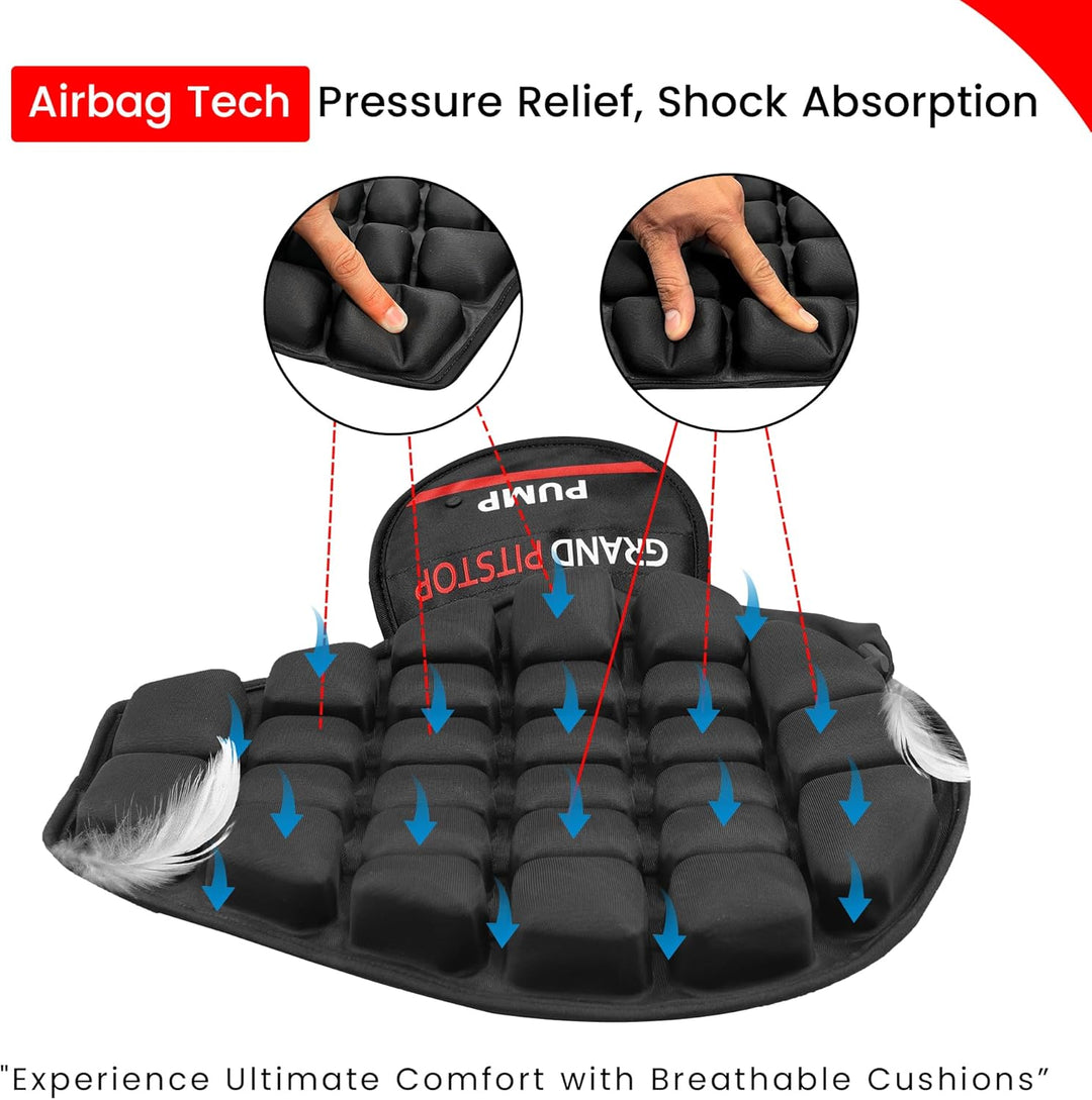 GRAND PITSTOP Motorcycle Air Seat Cushion with Air Filling Pump, Inflatable Bubble Air Pads with Bre