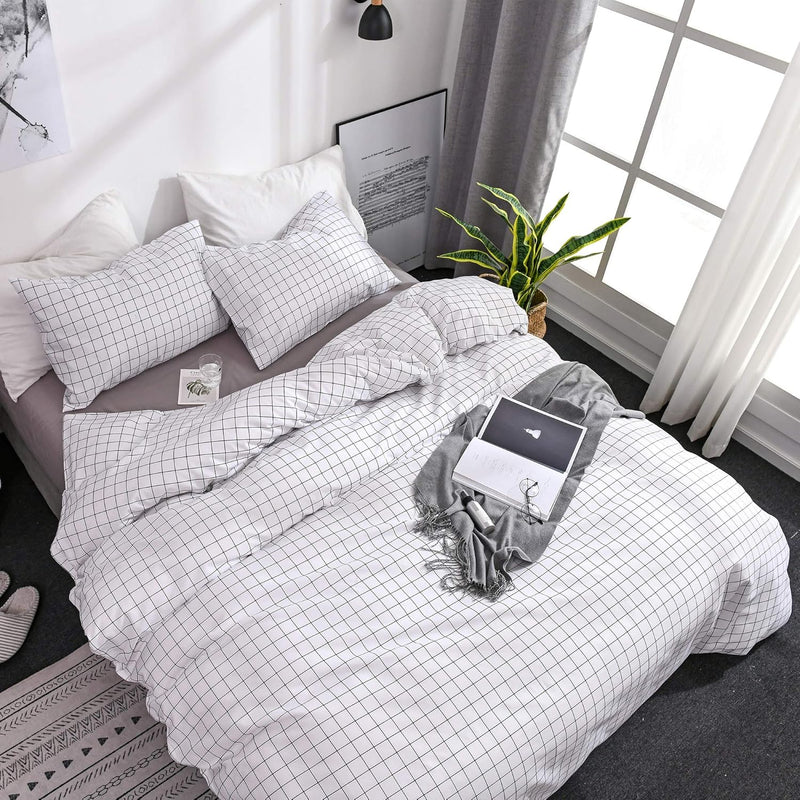 Bettwäsche Set 2tlg Kariert Bettbezug 135x200cm Schwarz Weiss Karo Soft Mikrofaser mit 80x80cm Kisse