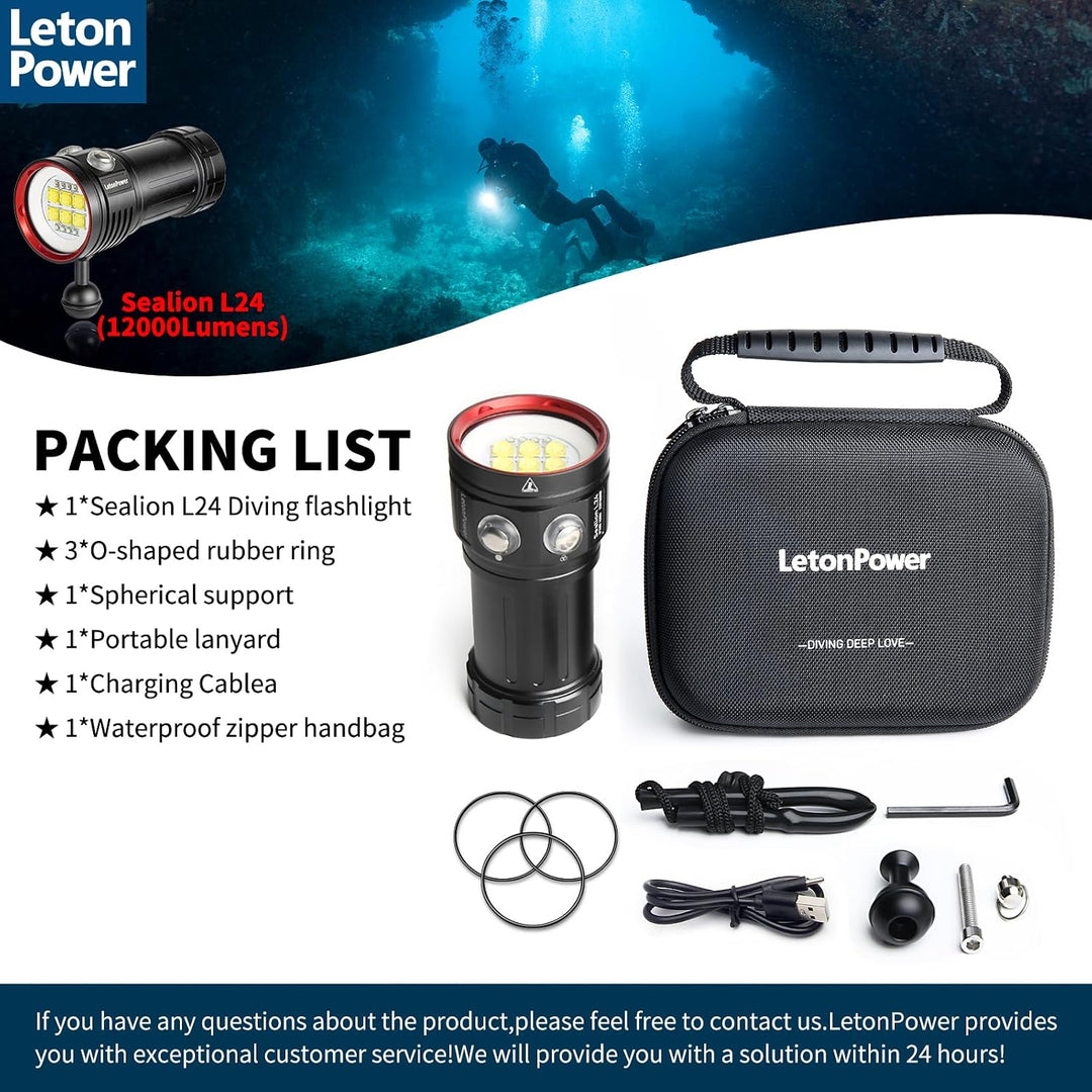 Tauchlampe,LetonPower L24 12000Lumens taschenlampe tauchen,Unterwasser 100m tauchlampe,unterwasser t