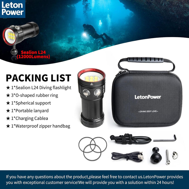 Tauchlampe,LetonPower L24 12000Lumens taschenlampe tauchen,Unterwasser 100m tauchlampe,unterwasser t