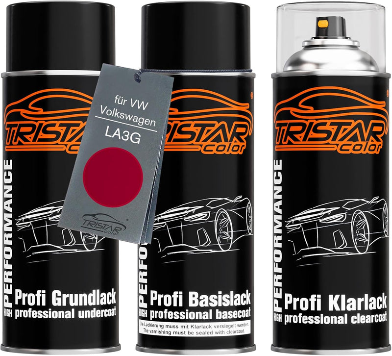 TRISTARcolor Autolack Spraydosen Set für VW/Volkswagen LA3G Klassicrot/Classicrot Grundlack Basislac