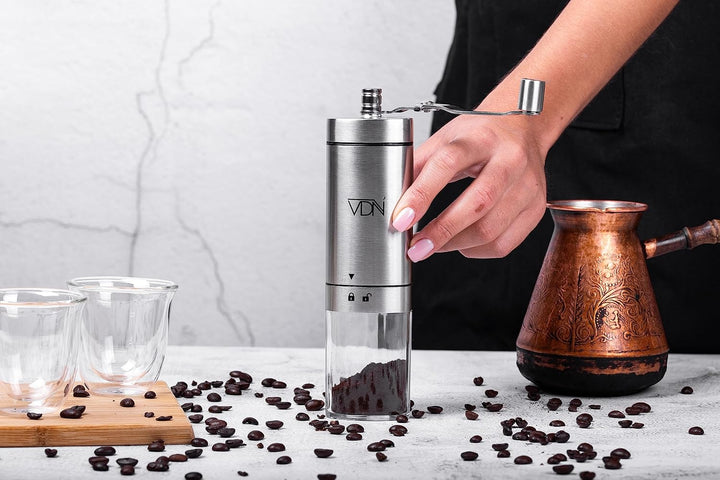 Handbetriebene Kaffeemühle - Kaffeebohnenmühle mit einstellbaren Stufen - Kaffeemühle aus robustem E