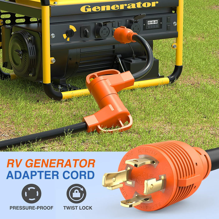 1 RV Generator Adapter Cord 30 Amp to 50 Amp 4 Prong Pure Copper Heavy Duty Twist Lock Male Plug10 G