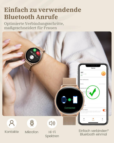 RUXINGX Smartwatch Damen mit Telefonfunktion, HD Voll Touchscreen, Fitness Tracker mit 120 Sportmodi