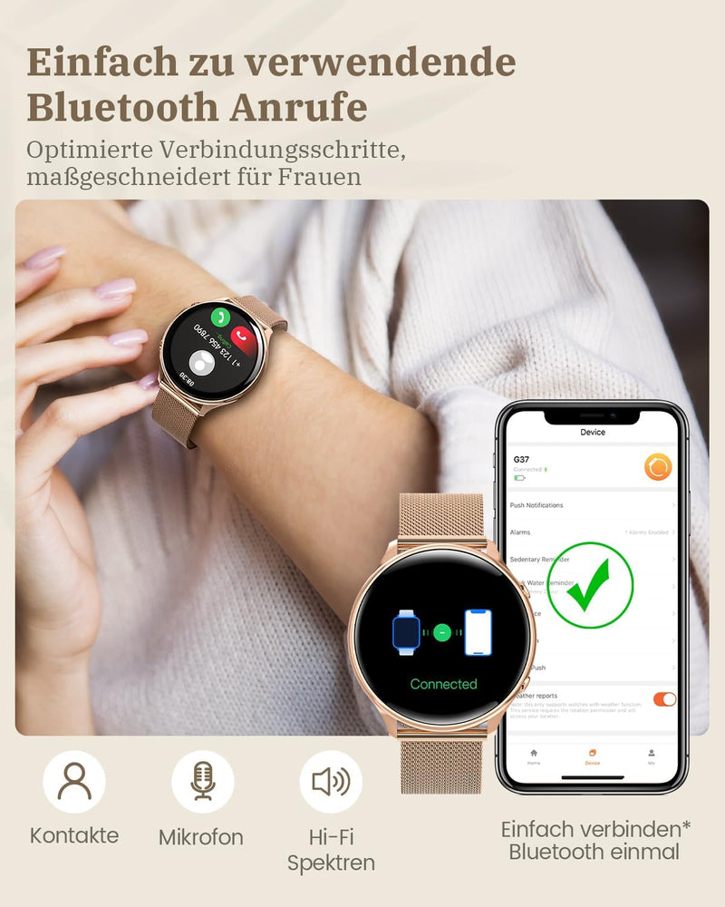 RUXINGX Smartwatch Damen mit Telefonfunktion, HD Voll Touchscreen, Fitness Tracker mit 120 Sportmodi