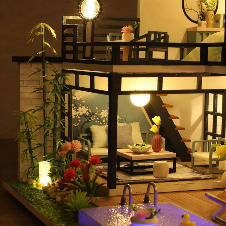 Cuteefun DIY Puppenhaus Miniatur Haus zum Selber Bauen für Erwachsene, Miniatur Puppenhaus Kit mit M