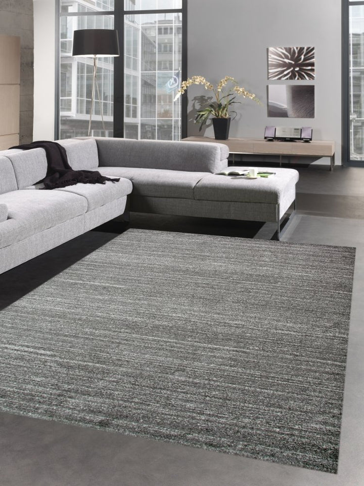 CARPETIA Moderner Teppich Wohnzimmerteppich Kurzflor Uni anthrazit grau meliert Grösse 80x150 cm 80