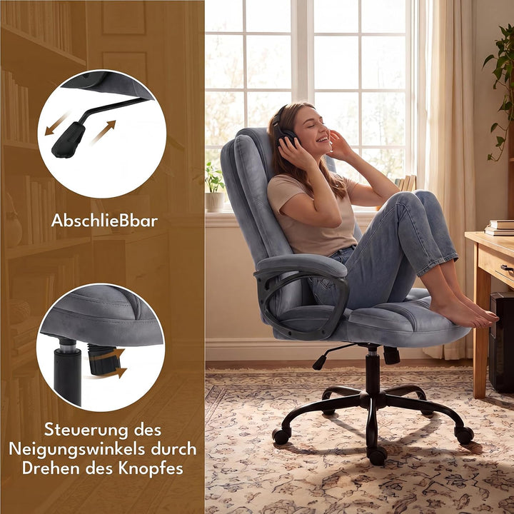 Bürostuhl mit Wippfunktion 150kg, Chefsessel Hohe Rückenlehne Grau, Grau