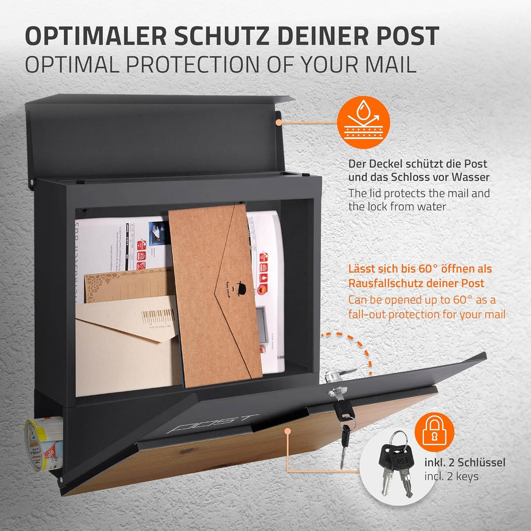 ECD Germany Standbriefkasten mit Zeitungsfach, Design Briefkasten mit Pfosten Briefkastenanlage, Bri