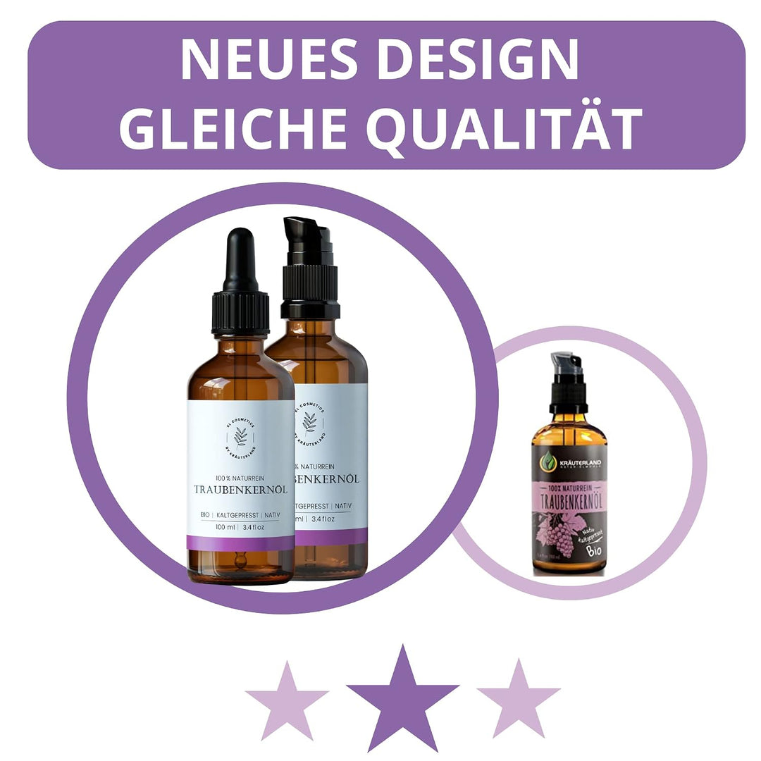 Kräuterland - Traubenkernöl Bio Hautöl 100ml - 100% rein, kaltgepresst - Pflege für Gesicht, Körper,