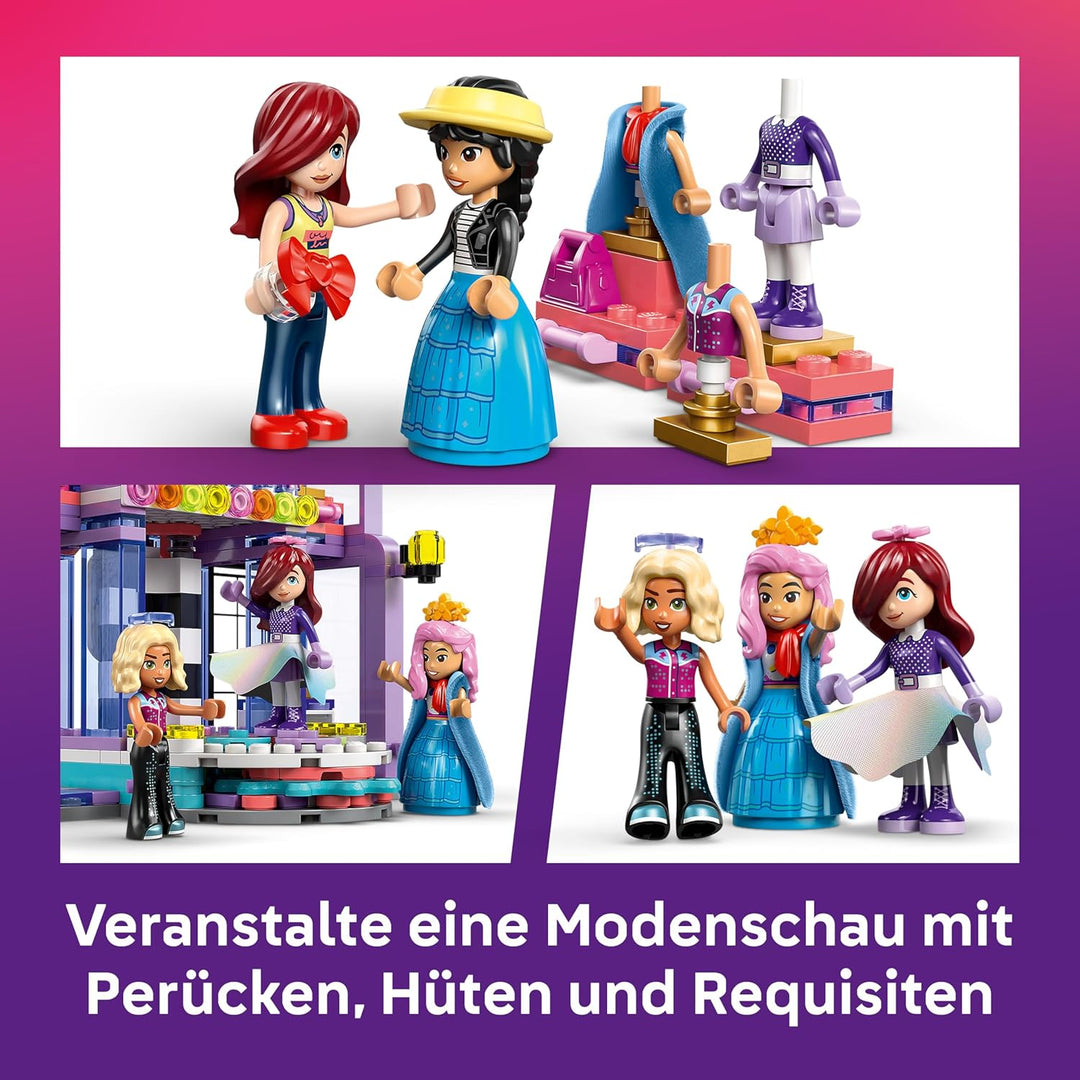 LEGO Friends Modeschau in Heartlake City - Verkleidungsspiel mit 3 Mini Puppen, Laufsteg, anpassbare