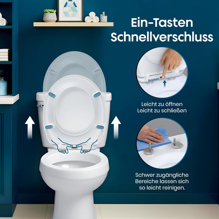 Toilettendeckel mit Absenkautomatik [Einfache Montage] antibakteriell & UV-beständig | Quick-Release