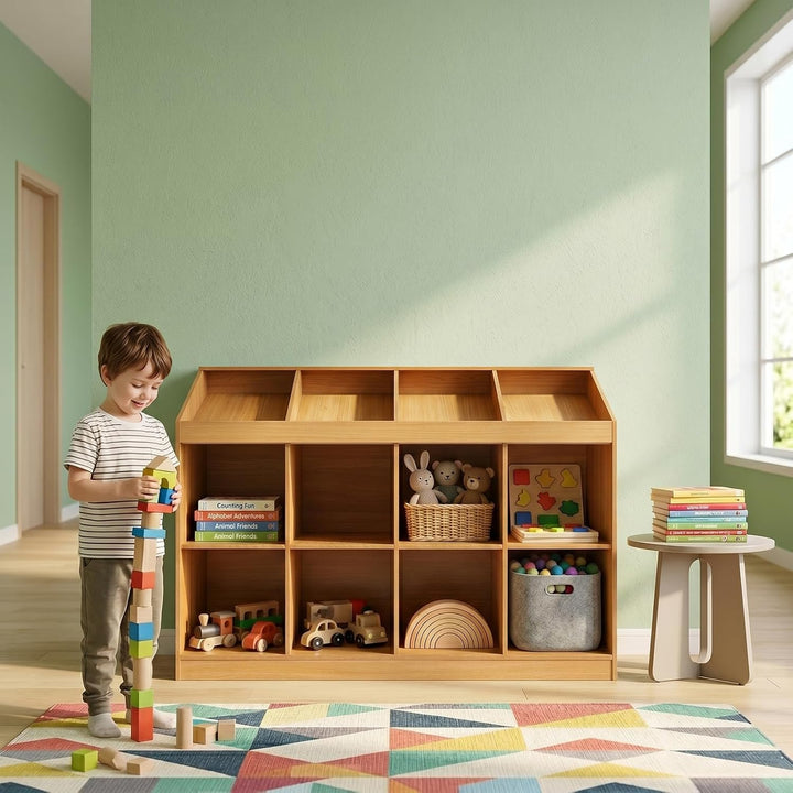12 Fächer Holzregal, Kinder Bücherregal, Bookshelf 49.6x11.8x38.6inch | Bücherregale Tragfähigkeit 5