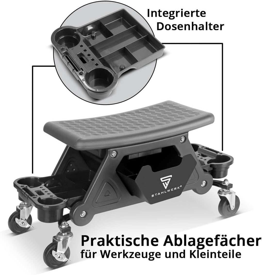 STAHLWERK Werkstatthocker WRS-185 mit 185 kg Tragkraft Werkstattsitz | Werkstattstuhl | Rollhocker |