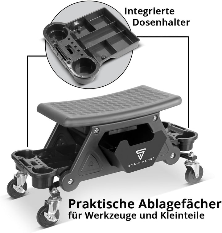 STAHLWERK Werkstatthocker WRS-185 mit 185 kg Tragkraft Werkstattsitz | Werkstattstuhl | Rollhocker |