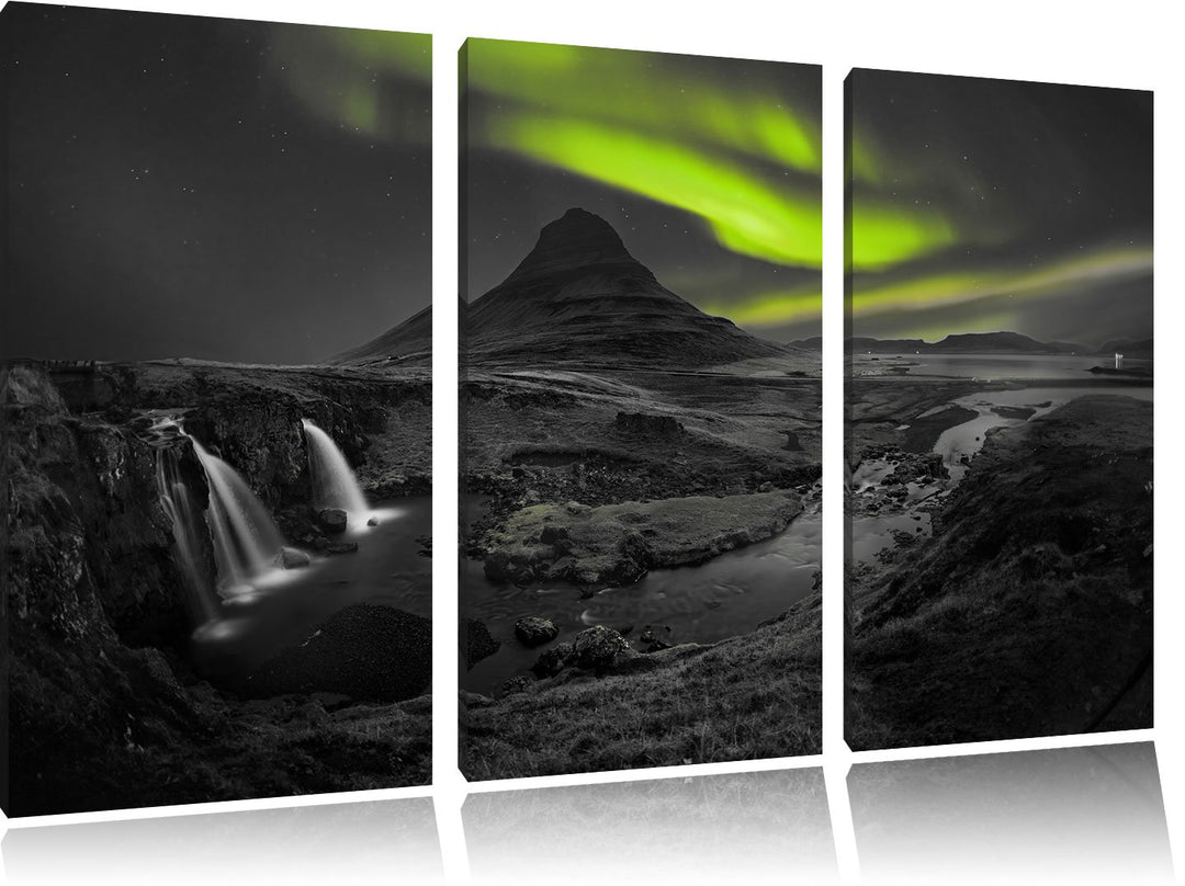 Pixxprint Kirkjufell Wasserfall als Leinwandbild/Grösse: 3 Teilig (120x80 cm) cm/Wandbild/Kunstdruck