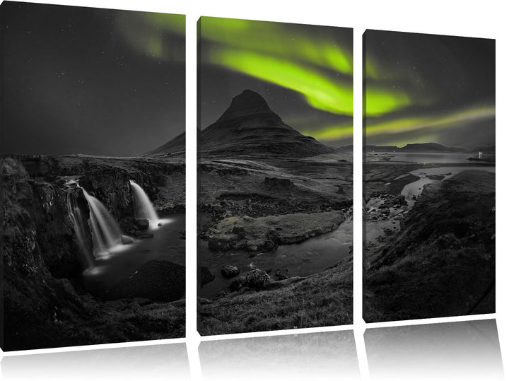 Pixxprint Kirkjufell Wasserfall als Leinwandbild/Grösse: 3 Teilig (120x80 cm) cm/Wandbild/Kunstdruck