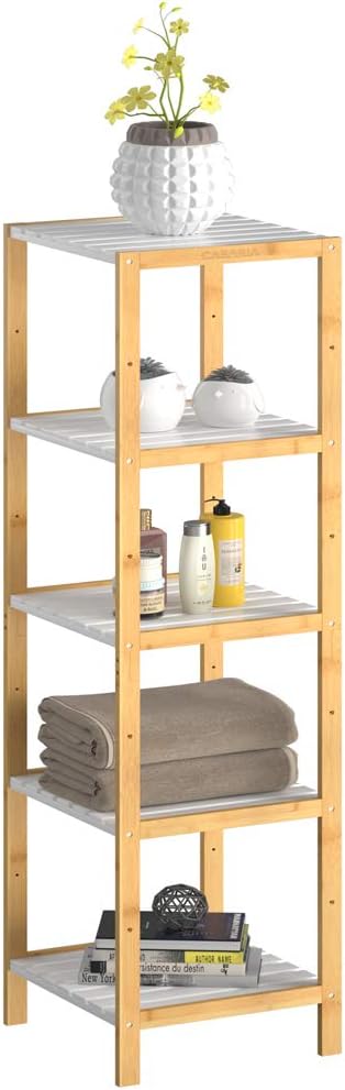 Casaria® Badezimmer Regal Bambus Holz 5 Ablagen Belastbarkeit 50kg Küche Wohnzimmer Bad Diele Standr
