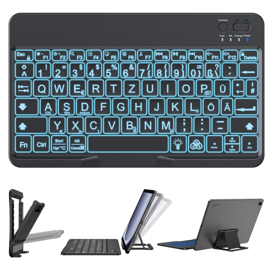 OMOTON Bluetooth Tastatur mit Grossem Druck für iOS/Android/Windows, QWERTZ Kabellose Tastatur für i