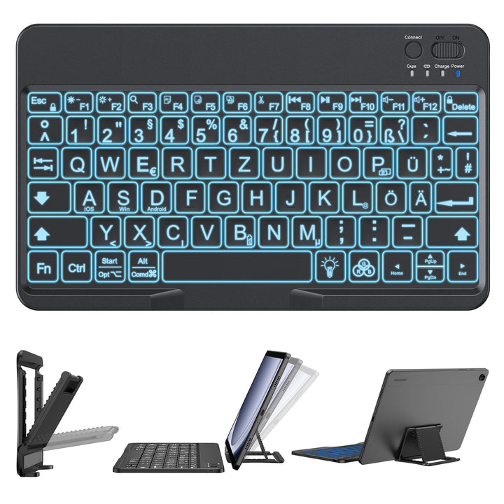 OMOTON Bluetooth Tastatur mit Grossem Druck für iOS/Android/Windows, QWERTZ Kabellose Tastatur für i