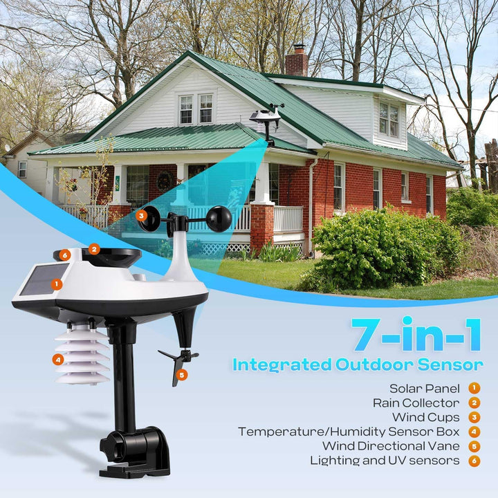 Bonvoisin Professional 7-in-1-Wetterstation mit Kabellosem, Solarbetriebenem Aussensensor, Farb-WLAN