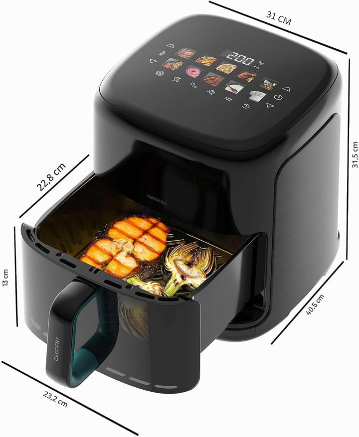 Cecotec Heissluftfritteuse ohne Öl - 6,5L - Grill - Doppelwiderstand - Integrierter Smoker - Air Fry