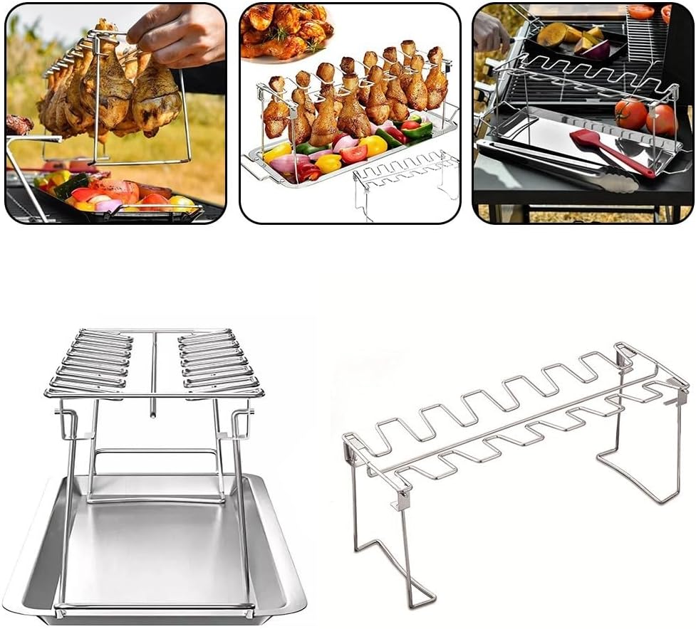 Edelstahl-Huhnflügelhalter, 14 Fächer, faltbarer Hühnerflügel-Halter, Drumstick-Rack, Grillständer,