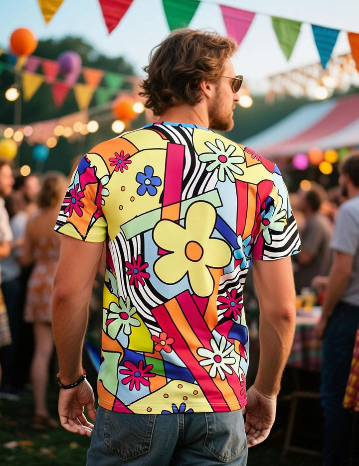 60er 70er Jahre Retro Flower Kostüm T-Shirts für Herren 3XL Blumen, 3XL Blumen