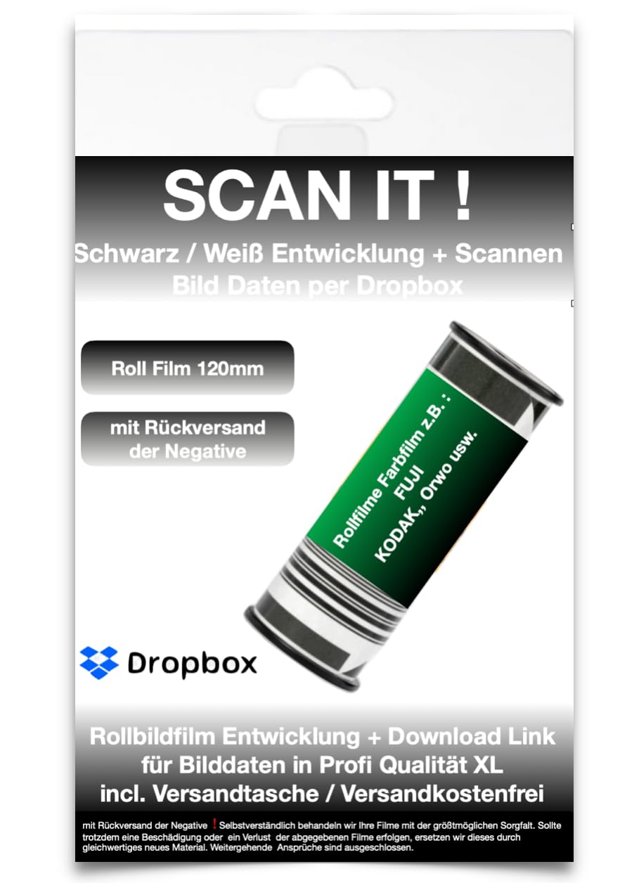 Filmentwicklung+Scann 120mm Rollfilm Schwarz/Weiss-Bilddaten per Dropbox XL Scann 3637x3637 px bei 6