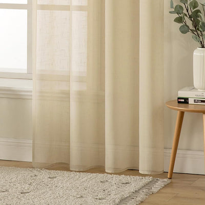 MIULEE 2er Set Voile Vorhang Sheer Leinenvorhang mit Ösen Transparente Leinen Optik Gardine Ösenscha