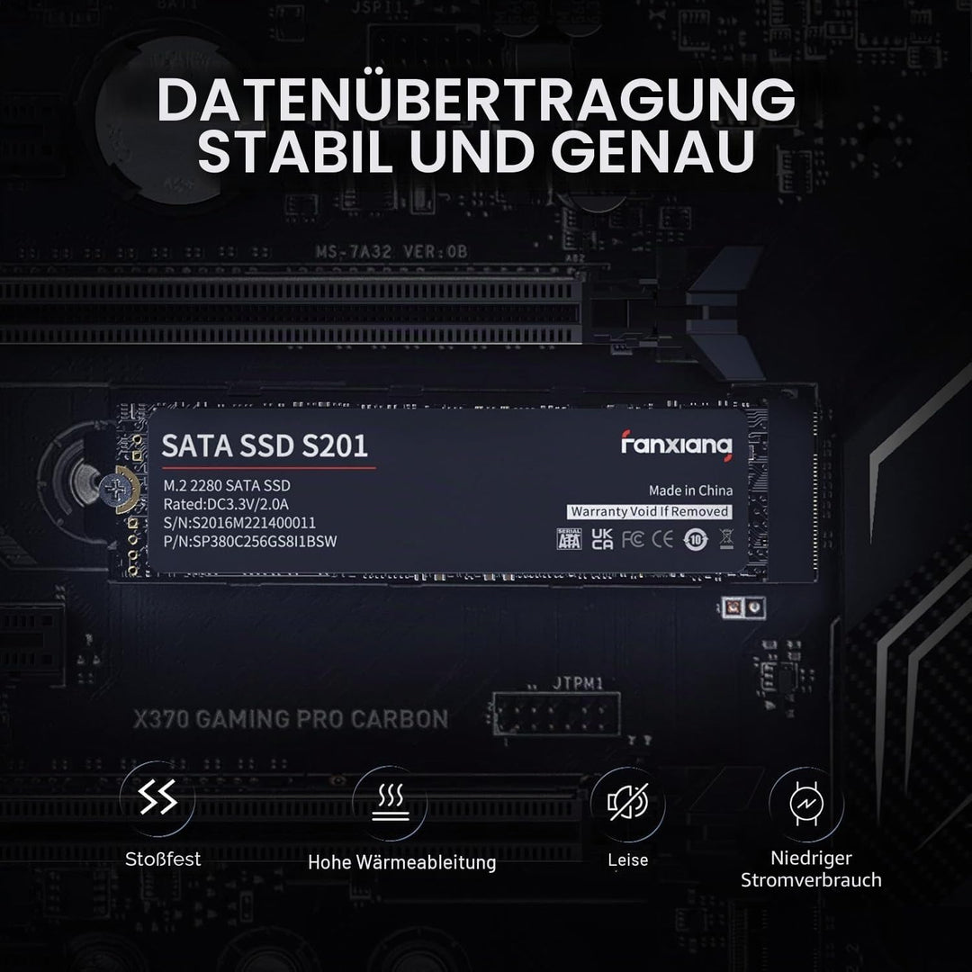 fanxiang M.2 SATA SSD 512GB 2280 Interne Festplatte mit SLC Cache, Hochgeschwindigkeits SSD M2, Lese