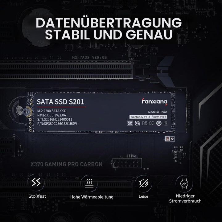 fanxiang M.2 SATA SSD 512GB 2280 Interne Festplatte mit SLC Cache, Hochgeschwindigkeits SSD M2, Lese