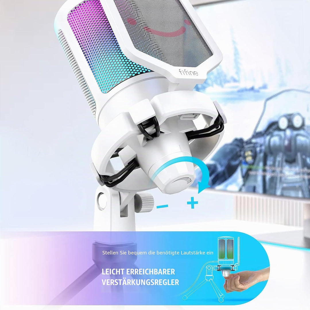 FIFINE Gaming Mikrofon PC, USB Microphone für PS4 PS5 Mac, mit Mikrofon Ständer, Stummschalttaste, P