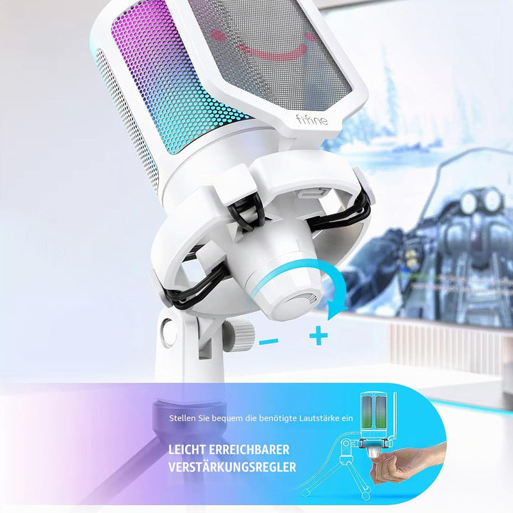 FIFINE Gaming Mikrofon PC, USB Microphone für PS4 PS5 Mac, mit Mikrofon Ständer, Stummschalttaste, P