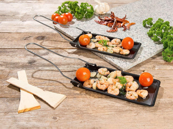 Rosenstein & Söhne Grillpfanne für Grill: 4er-Set Grill-Pfännchen mit klappbarem Griff, spülmaschine