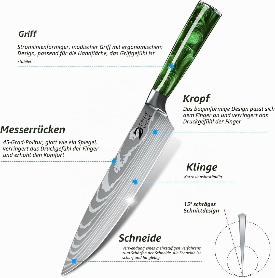 Dfito Messerset mit Nylon Rolltasche, 9-tlg Scharfe Professionelles Küchenmesser Set aus High Carbon