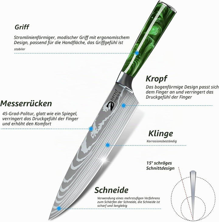 Dfito Messerset mit Nylon Rolltasche, 9-tlg Scharfe Professionelles Küchenmesser Set aus High Carbon