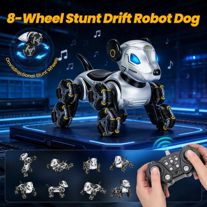 Roboter Hund Ferngesteuert, Roboterhund 8-Rad Stunt Auto mit 360° Drehung & Verwandlung, Hindernisüb