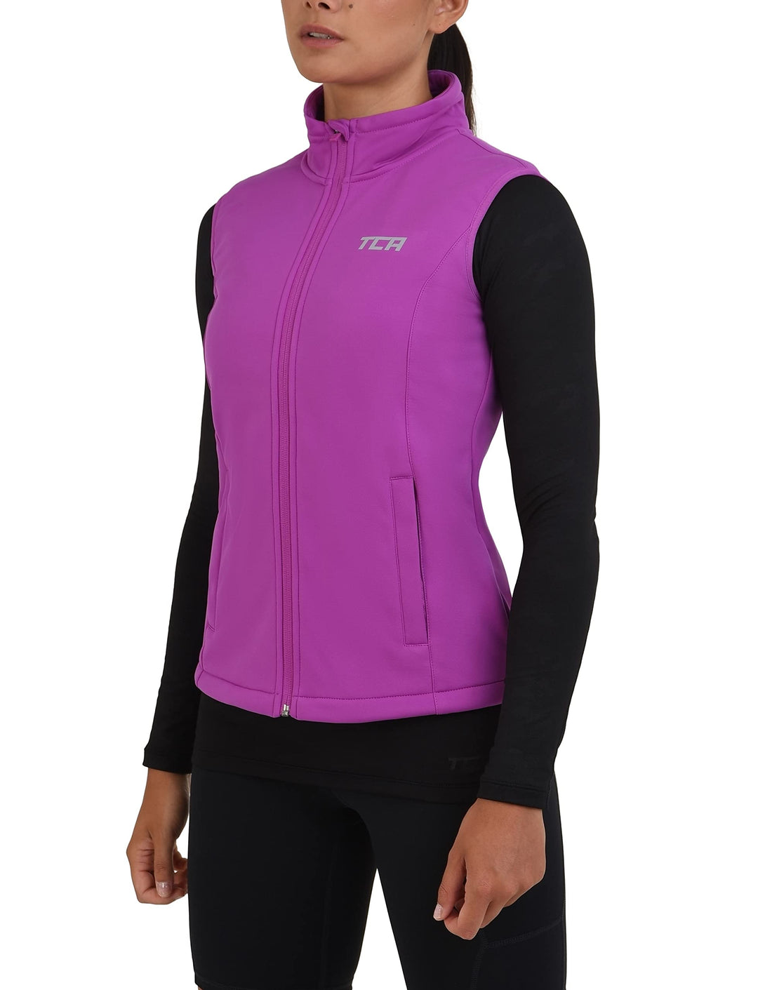 TCA Damen Flyweight winddichte Lauf- und Fahrradweste mit Reissverschlusstaschen, Violett
